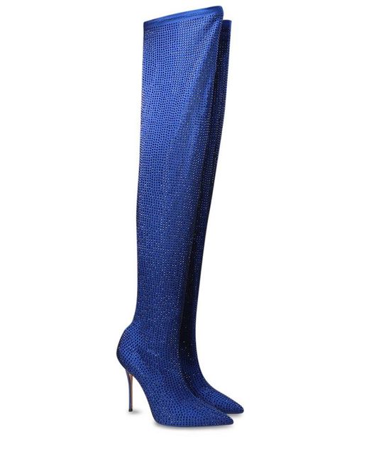 Gedebe Blue Logan Cuissarde Pointed Toe Boots
