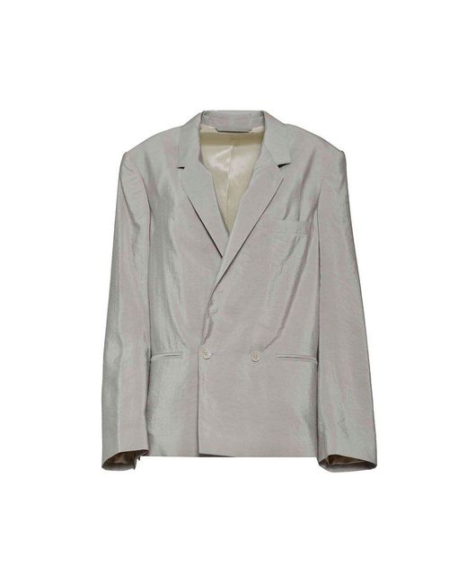 Lemaire Gray Double-breasted Long-sleeved Crinkled Blazer