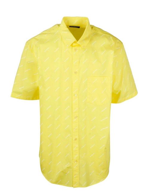 Balenciaga Yellow Allover Logo Short-sleeve Shirt for men