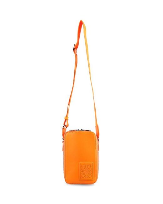 Loewe Orange Logo Embossed Zipped Crossbody Bag for men