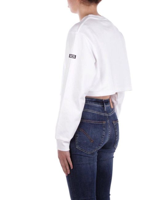 Gcds White Logo Printed Cropped Sweatshirt