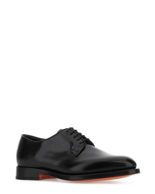 Santoni Black Round Toe Derby Shoes for men
