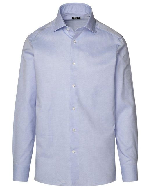 Zegna Blue Two-Tone Cotton Shirt for men