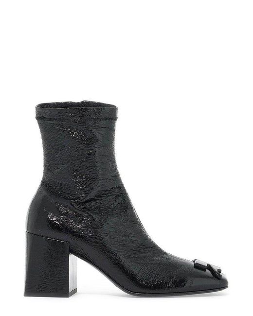 Courreges Zip Detailed Square Toe Ankle Boots in Black | Lyst