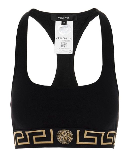 Versace Black Medusa Logo Band Sports Bra