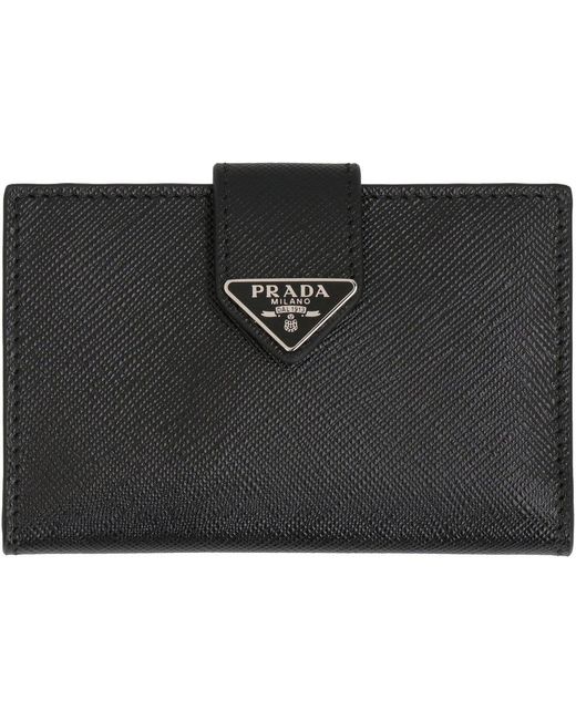 Prada Black Triangle Logo Plaque Open-fold Wallet for men