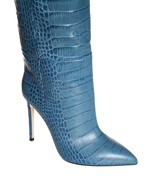 Paris Texas Blue Embossed Knee-High Stiletto Boots