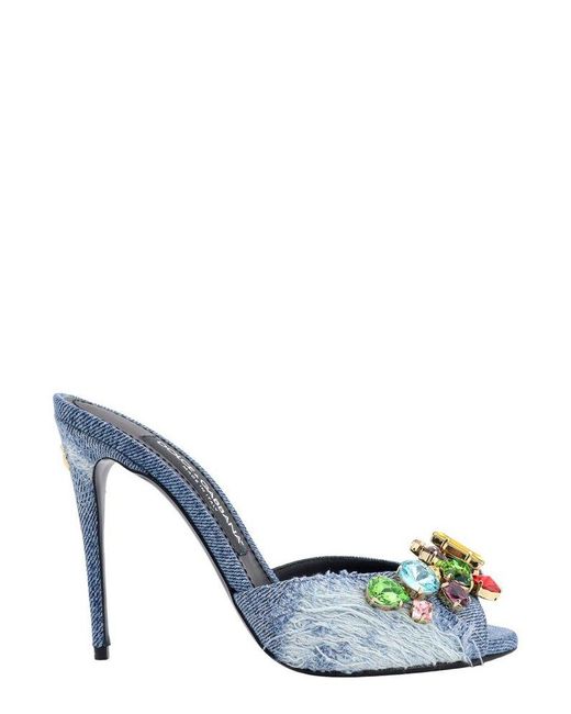 Dolce & Gabbana Blue Embellished Patchwork Denim Mules