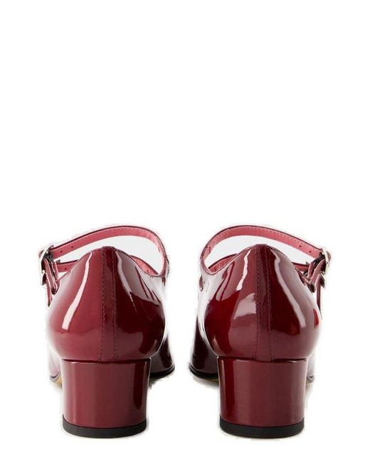 CAREL PARIS Red Kina Triple Strap Mary Janes Pumps