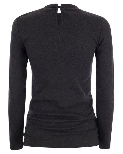Brunello Cucinelli Black Ribbed Stretch Cotton Jersey T-shirt With Jewellery