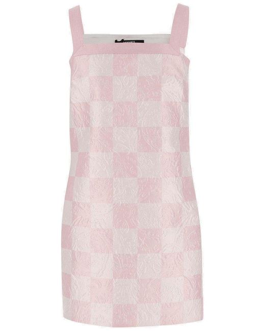 Versace Pink Check-printed Sleeveless Mini Dress