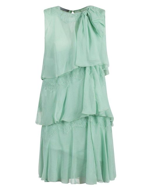 Alberta Ferretti Green Tiered Sleeveless Dress
