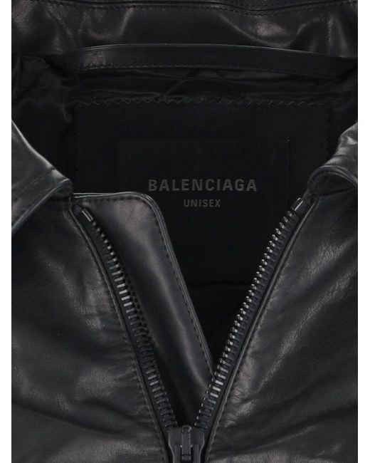 Balenciaga Black Off-Shoulder Leather Jacket for men