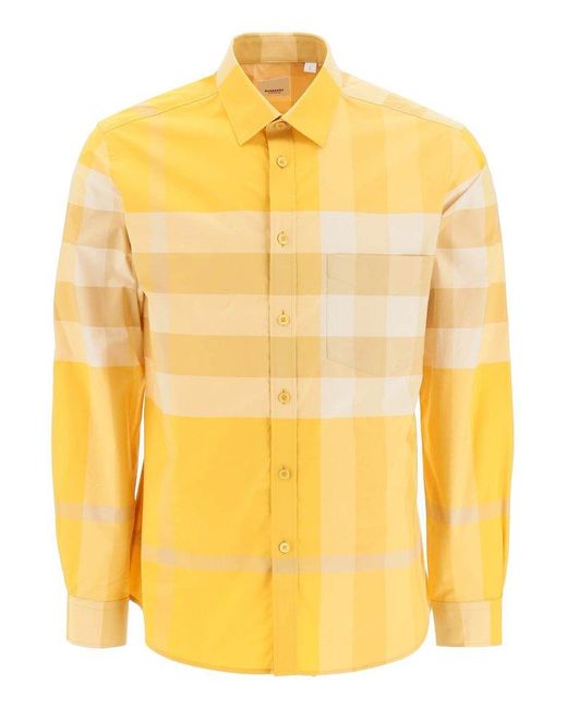 Burberry Yellow Check Poplin Shirt for men