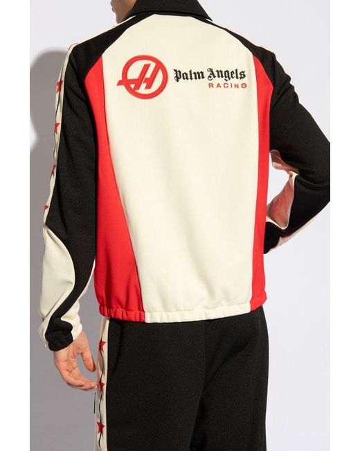 Palm Angels Black Logo Printed Panelled Zipped Jacket for men
