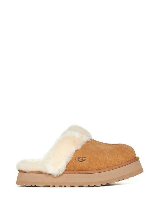 Ugg Brown Disquette Shearling Platform Slippers