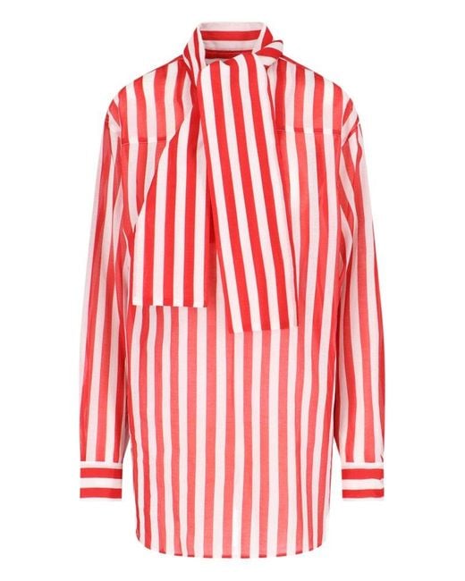 Dries Van Noten Red Striped Long-sleeved Shirt for men