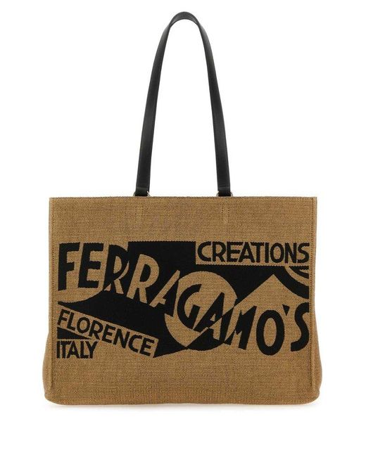 Ferragamo Black Logo Detailed Large Tote Bag
