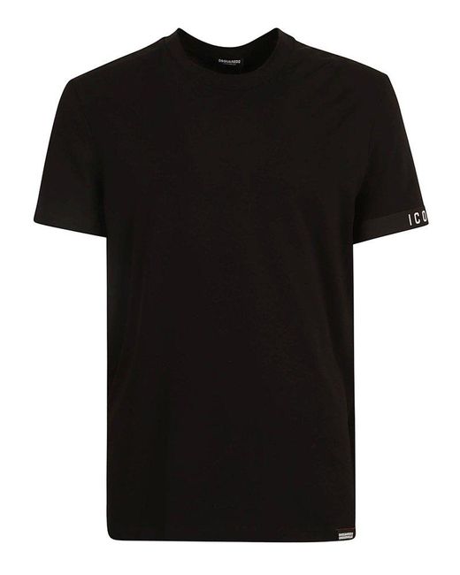 DSquared² Black Icon Band Crewneck T-Shirt for men