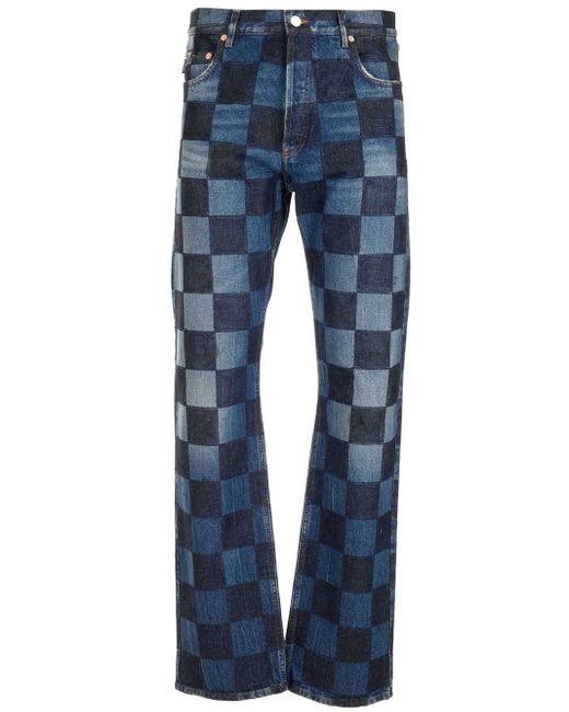 Balenciaga Blue Checked Denim Jeans for men