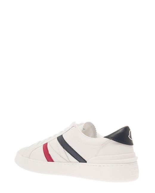 Moncler Monaco White Low Top Sneakers With Tricolor Bands In Polyamide Man for men