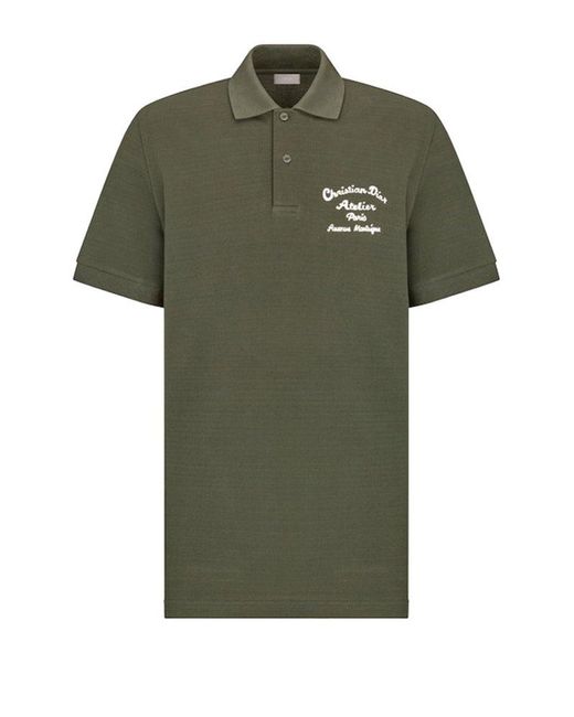 Dior Green Logo Embroidered Polo Shirt for men