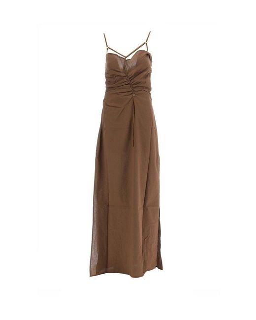 Jacquemus Brown Ruched Slip Flared Dress