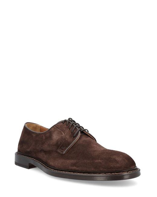Doucal's Brown Round Toe Lace-Up Derby Shoes for men