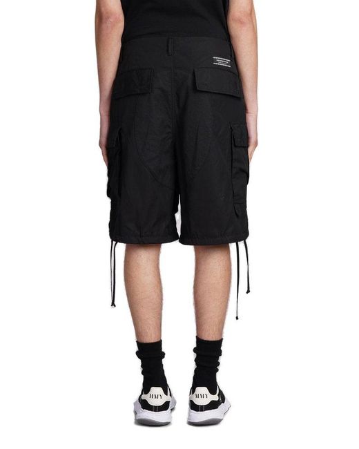 Undercover Black Logo Tag Drawstring Hem Cargo Shorts for men