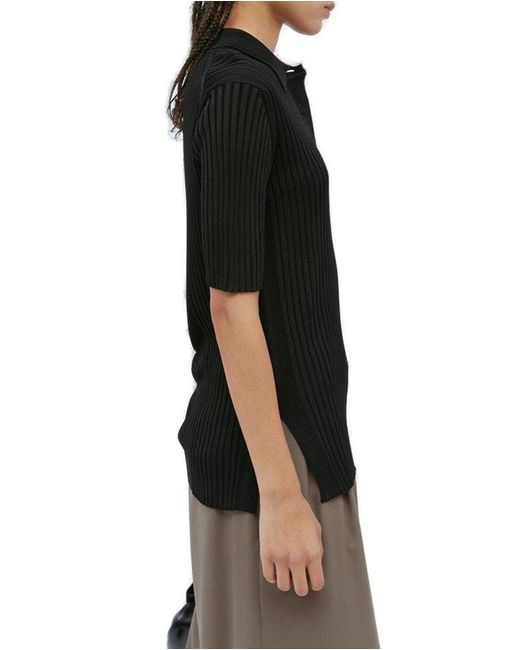 Jil Sander Black Short-sleeved Ribbed Knitted Polo Shirt