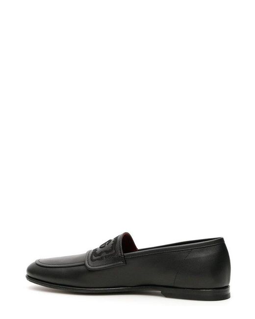 Dolce & Gabbana Black Logo Embroidered Loafers for men