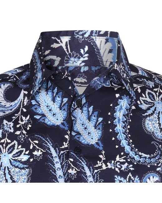 Etro Blue Paisley Printed Long Sleeved Shirt for men