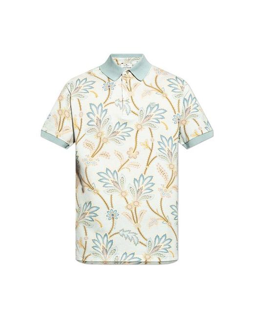 Etro White Graphic Printed Short Sleeved Polo Shirt for men