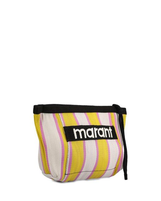 Isabel Marant Black Logo Patch Striped Clutch Bag