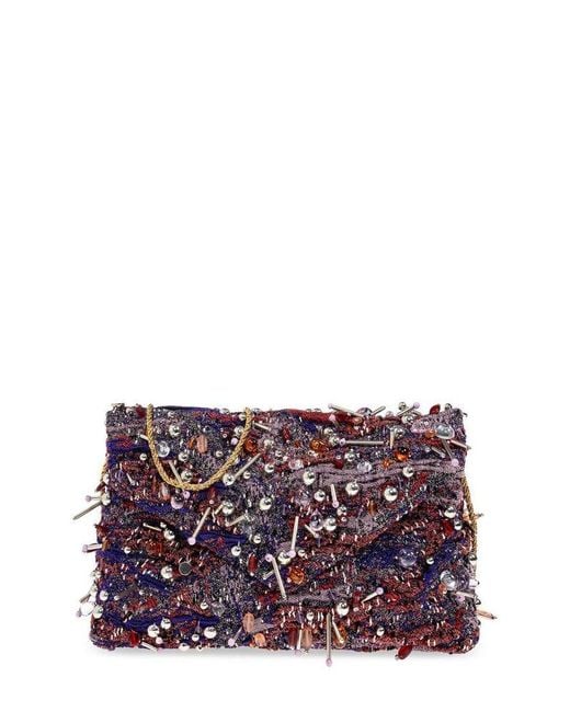 Dries Van Noten Purple Embellished Clutch Bag