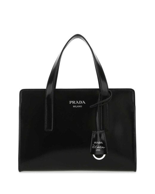 Prada Black Logo Detailed Top Handle Tote Bag