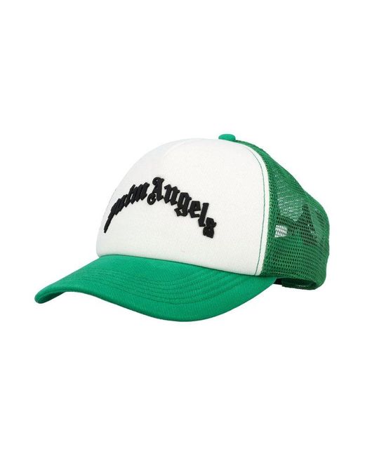 Palm Angels Green Curved Logo Mesh Cap for men