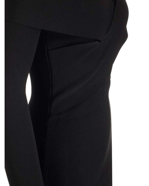 Roland Mouret Black Long Sleeved V-neck Midi Dress