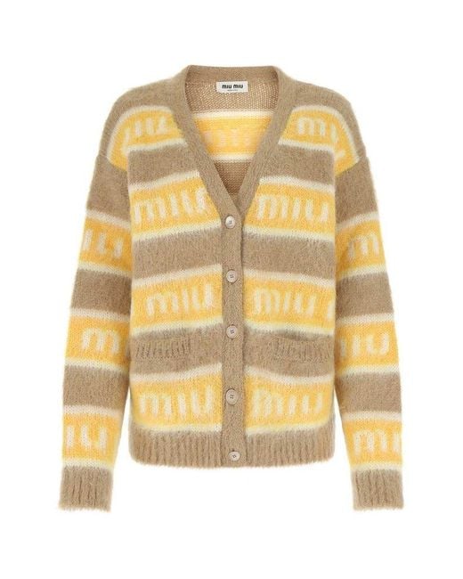 Miu Miu Yellow Embroidered Wool Oversize Cardigan
