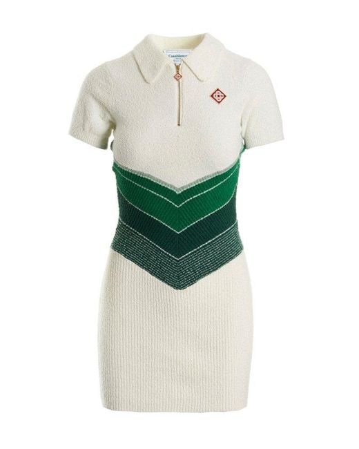 CASABLANCA Green Chevron-knitted Logo Patch Polo Dress