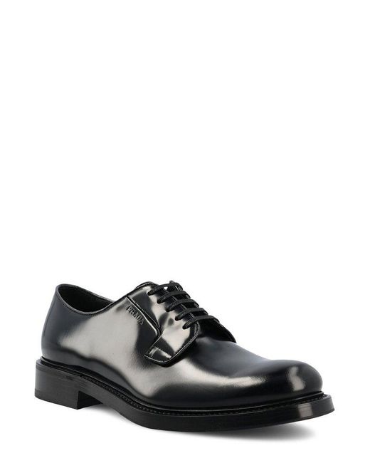Prada Black Almond Toe Derby Shoes for men