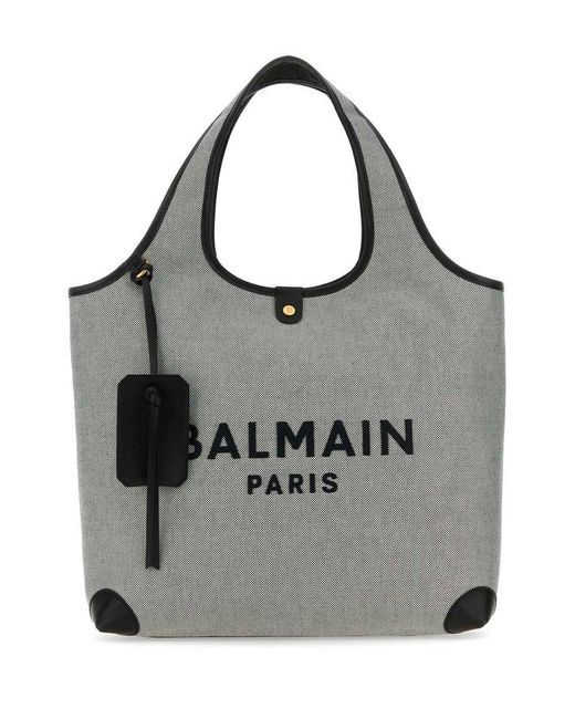 Balmain Gray Two-tone Canvas B-army Shopping Bag