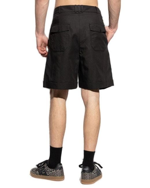 Balmain Black High Waist Pleated Shorts for men
