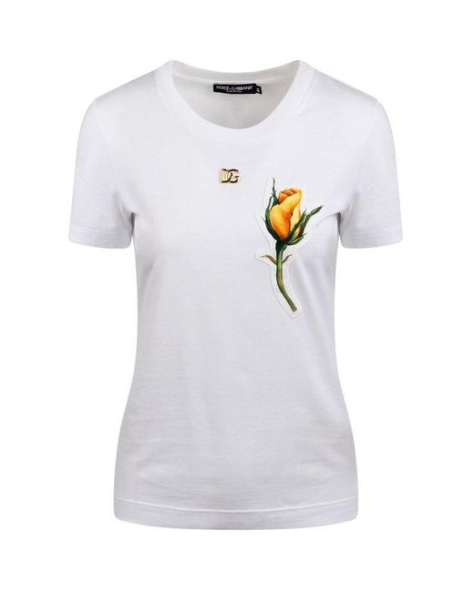 Dolce & Gabbana White Rose Printed Crewneck T-shirt