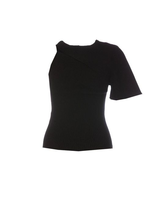 Courreges Black Asymmetric Ribbed-knit One-sleeved Top