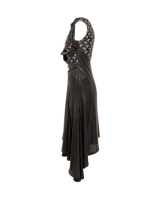 MARINE SERRE Black Draped Dress
