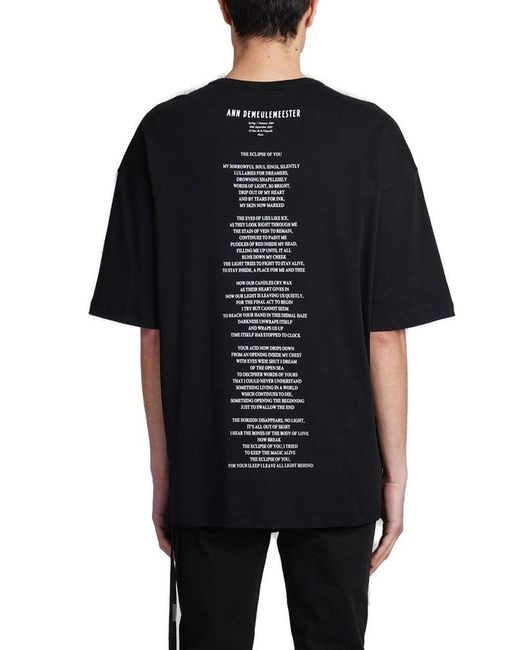 Ann Demeulemeester Black Back Printed Crewneck T-shirt for men