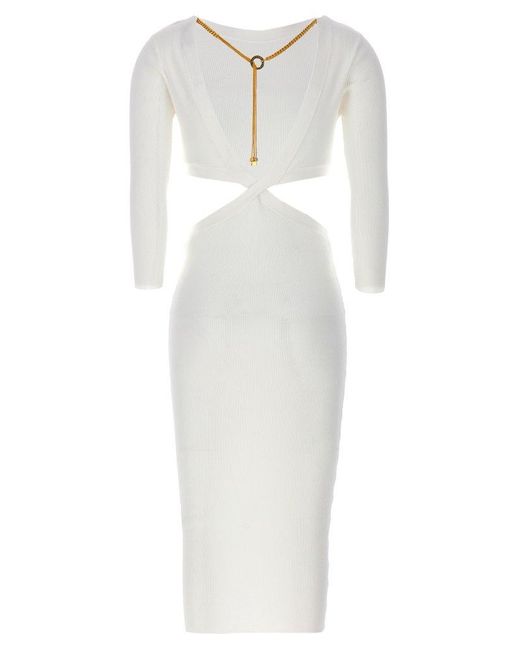 Elisabetta Franchi White Cut-out Detailed Ribbed Midi Dress