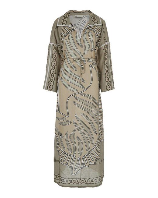Tory Burch Kaftan Dress With All-Over Print in Natural | Lyst