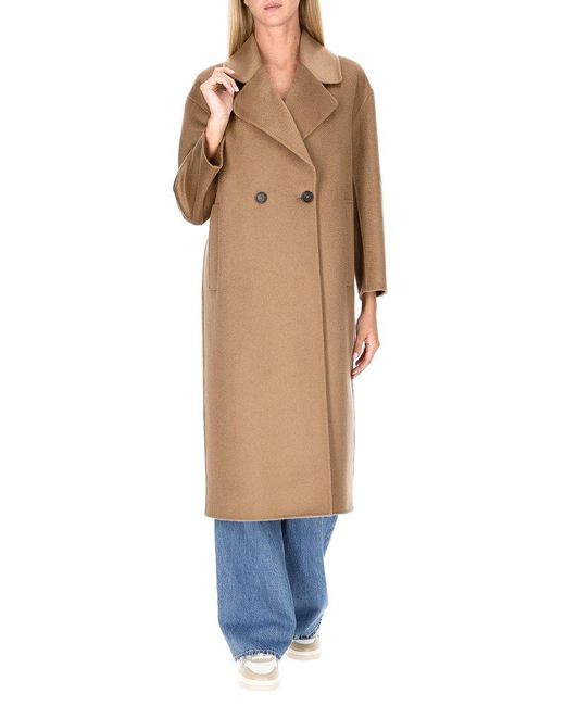 Max Mara Blue Double-Breasted Long-Sleeved Coat